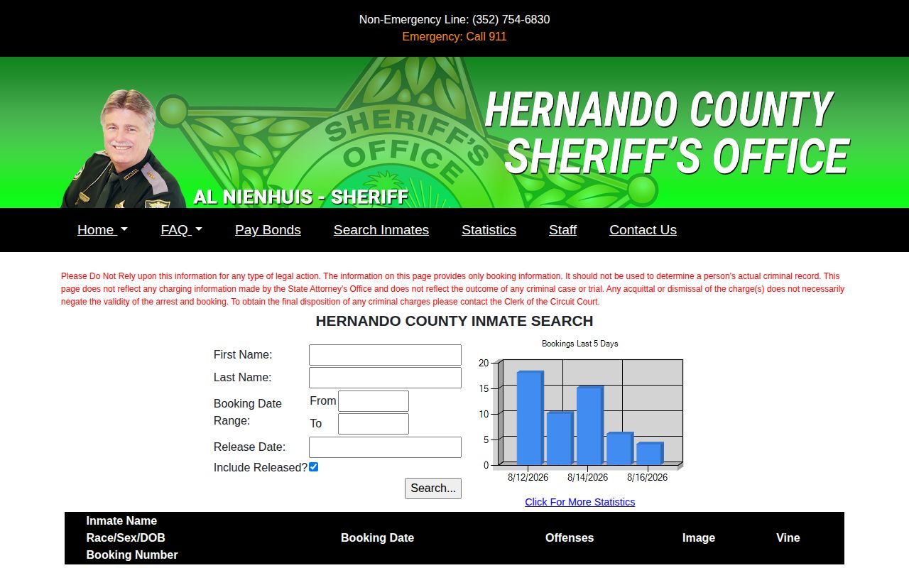 Hernando County jail roster busted mugshot search fields